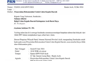 Salman Alfarisi Juga Terima Rekom Balon Bupati Abdya dari PAN