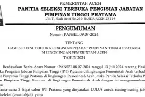 Daftar 3 Peserta Terbaik Seleksi Pejabat Eselon II Pemerintah Aceh